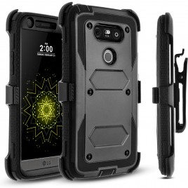 LG G5 Case, [SUPER GUARD] Dual Layer Protection With [Built-in Screen Protector] Holster Locking Belt Clip+Circle(TM) Stylus Touch Screen Pen (Black)